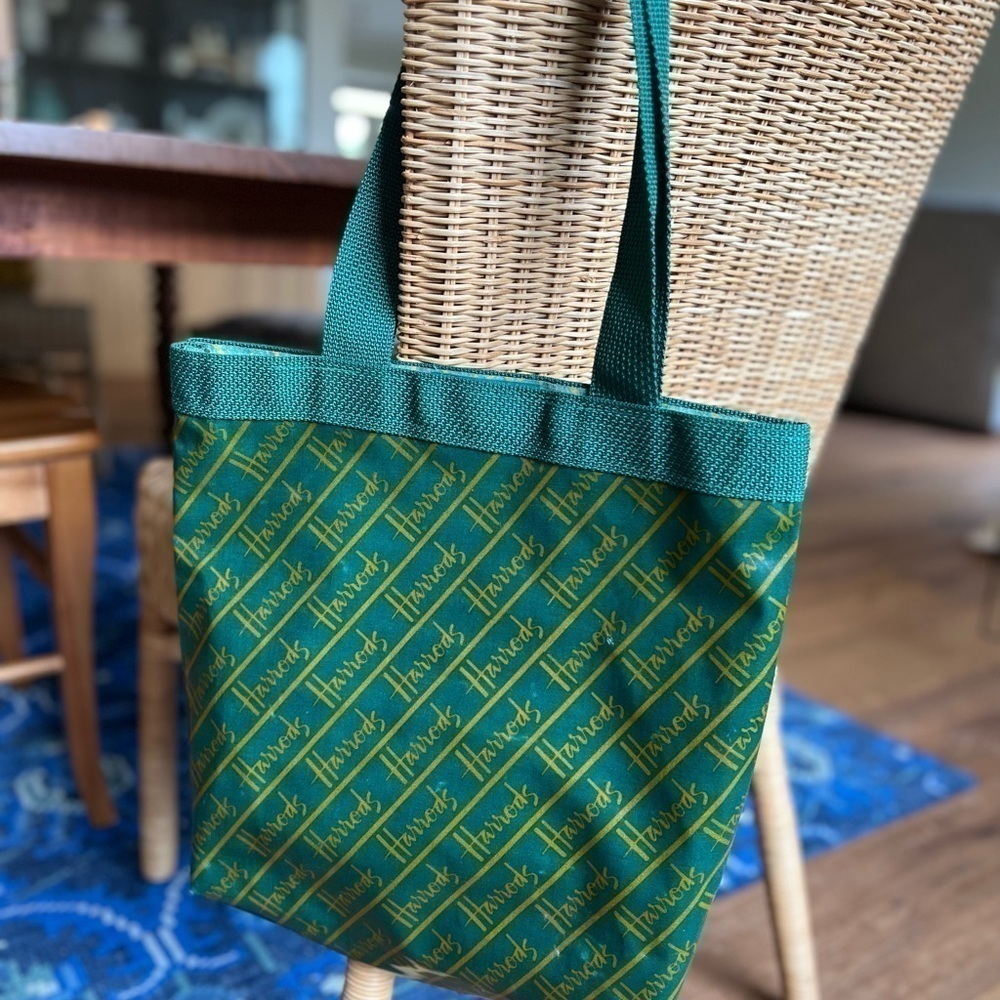 Vintage Harrods Cotton Pvc Coated Reusable Signature Tote / 14" X 15" — image 4 of 8